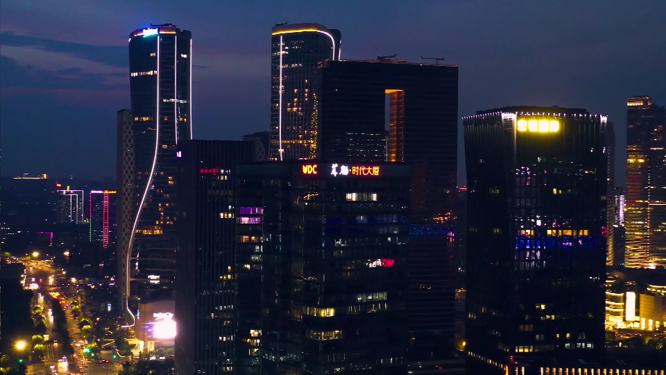 杭州钱江新城夜景4K航拍高清视频素材-城市风景延时摄影