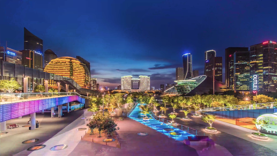 杭州钱江新城航拍高清视频素材-城市风景延时摄影